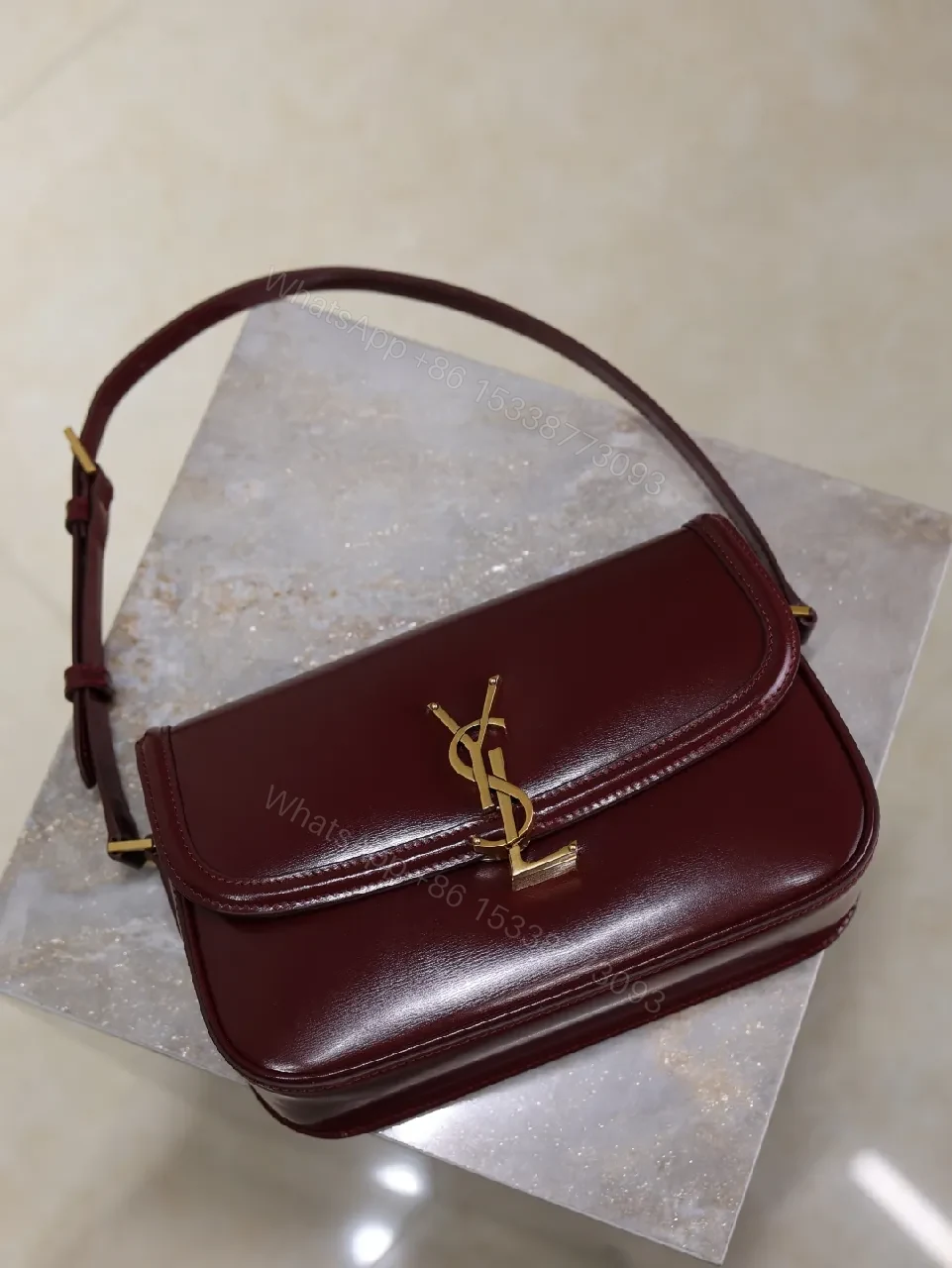 View 6 of Burgundy Velvet Crossbody Bag with Gold Hardware