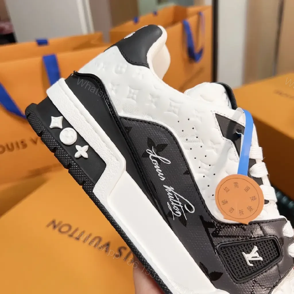 View 2 of Bold Monochrome Trainer: Premium Leather, LV-Inspired