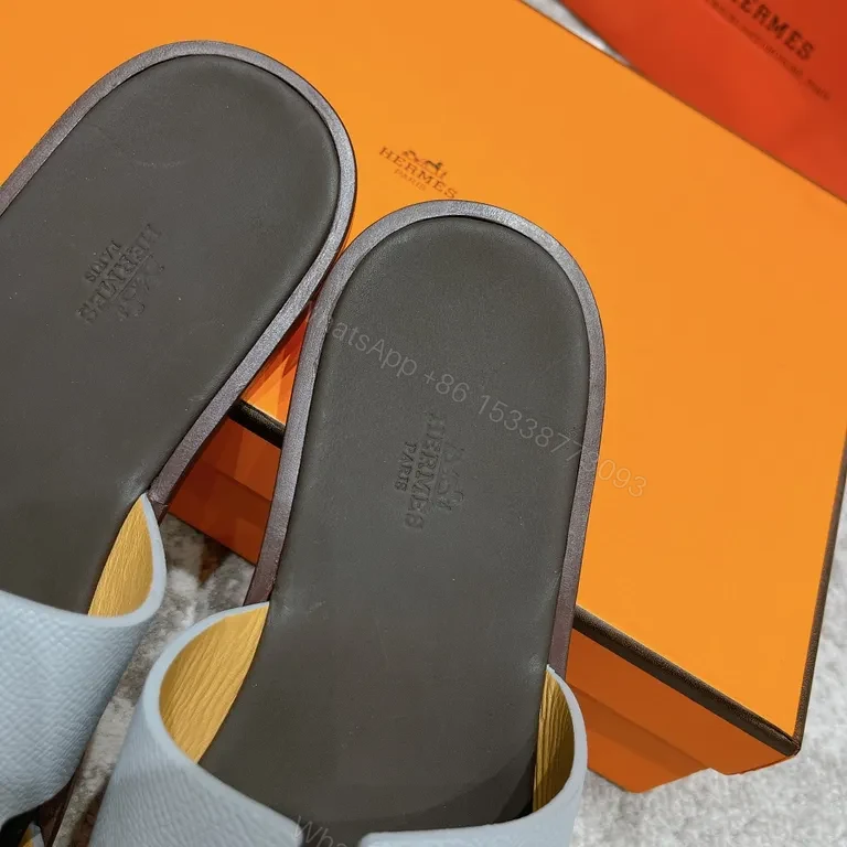 View 9 of Ice-Blue Hermes Oran Slides: Clean, Confident Comfort