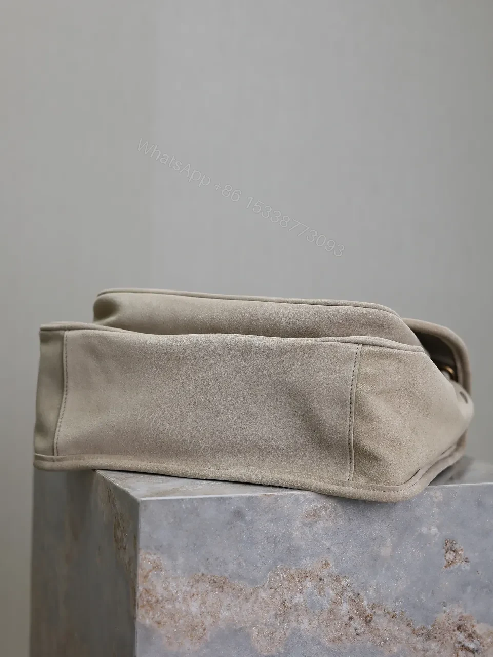 View 2 of Taupe Quilted Crossbody Bag - Suede-Feel, Chevron + Icon Hardware