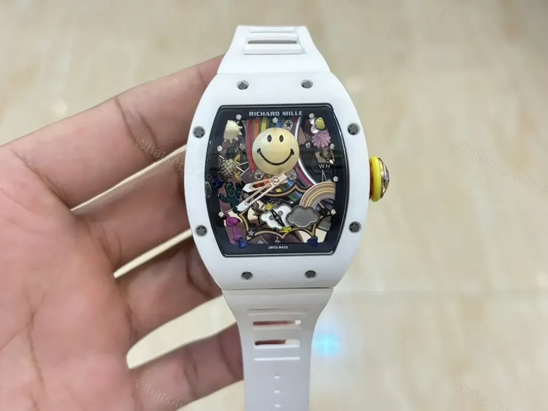 View 3 of Replica Richard Mille RM 88 Smiley Swiss Automatic Tourbillon White Rubber Strap