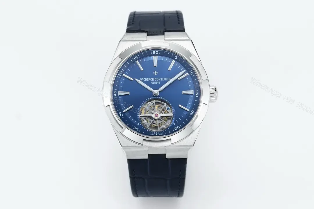 PPF Factory Vacheron Constantin Overseas Tourbillon Steel Watch – Blue Dial, Stainless Steel Case, Black Leather Strap — view 1