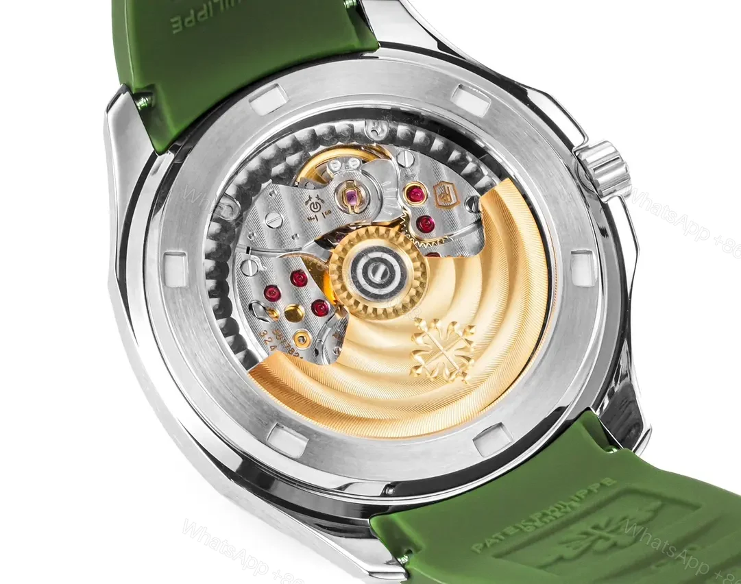 View 8 of Patek Philippe Aquanaut Luce 5268 Series Watch Green Dial with Diamond Bezel Stainless Steel and Satin Finish Composite Strap Modern Casual Elegant Style
