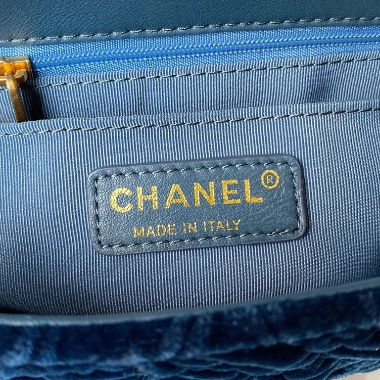 View 9 of Velvet Chanel-Inspired Flap Bag: Luxe, Navy, Gold