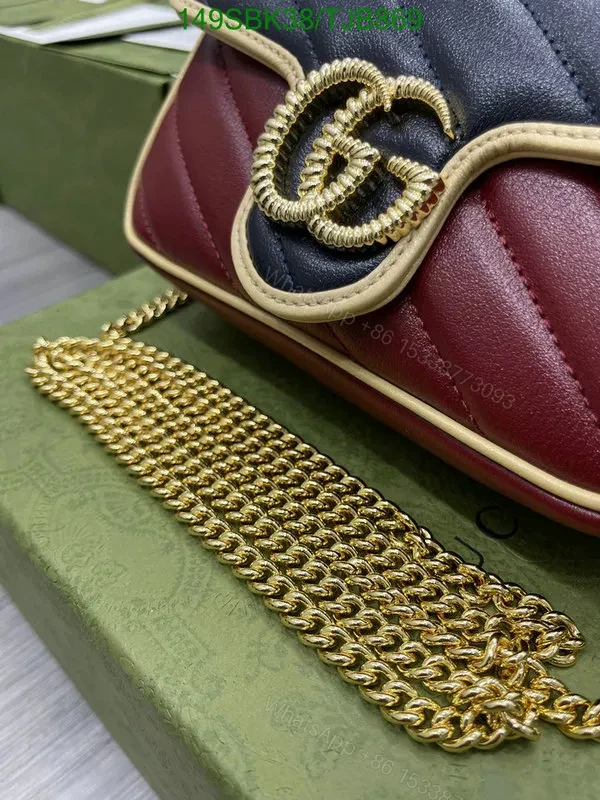 View 15 of Gucci Blue and Red GG Marmont Mini Leather Shoulder Bag featuring Textured Torchon Double G AS474