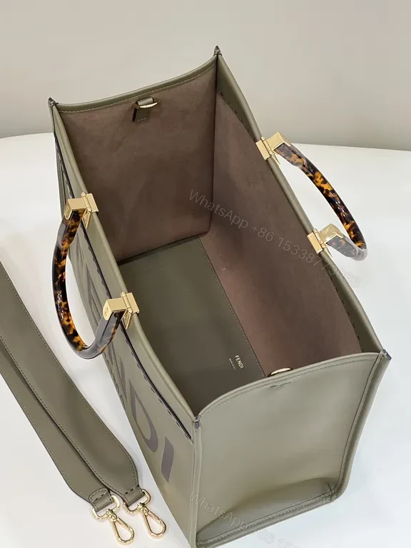 View 3 of Olive Green Structured Tote: Fendi Roma Hardware Bag