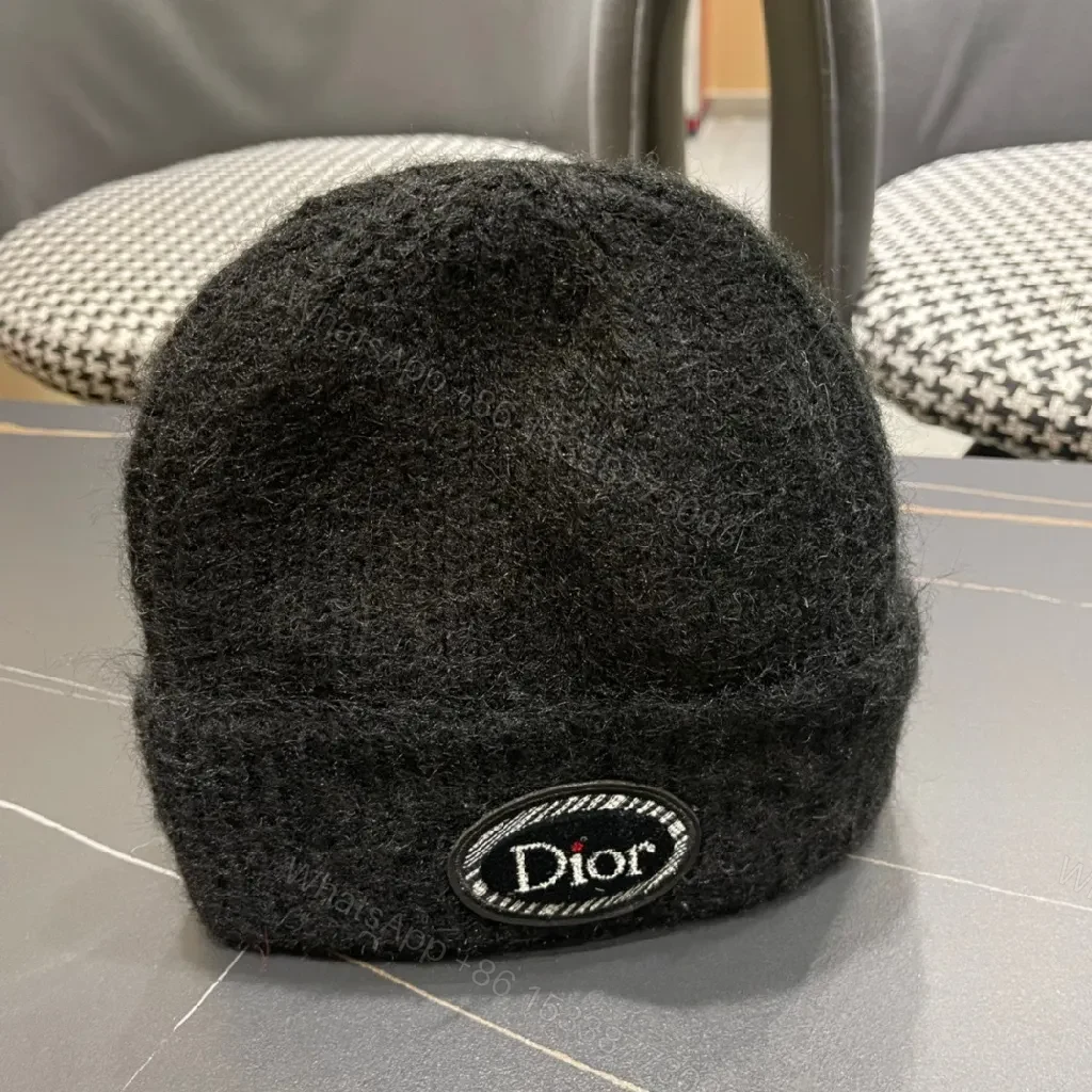 View 8 of Black Knit Beanie, Dior Patch, Subtle Luxury Winter Accessory