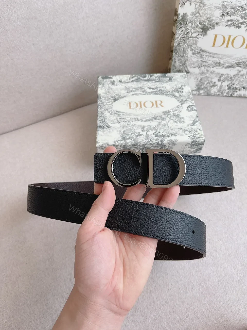 Black Leather Belt, Double-Hardware Buckle, Slim Style Belt — view 1