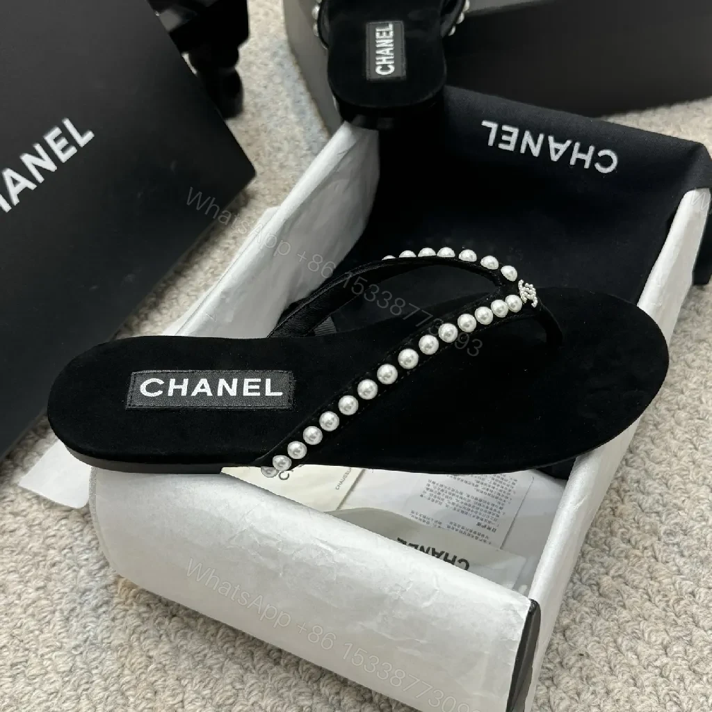 View 2 of Velvet Pearl-Trim Slides: Luxe Comfort, Subtle Sparkle