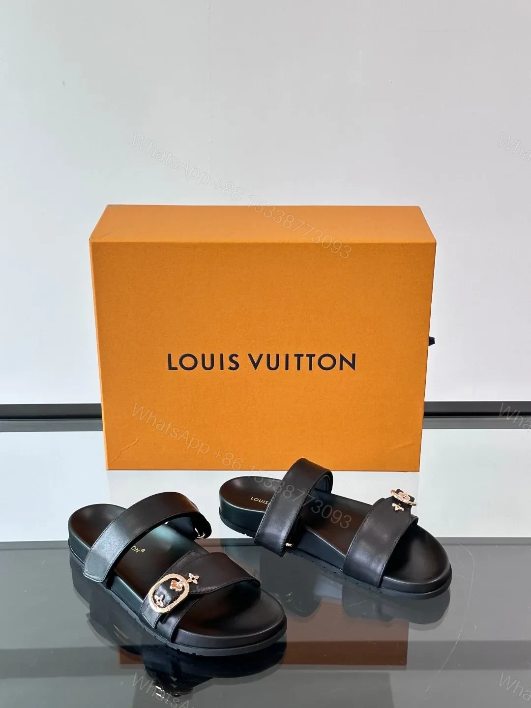 View 5 of LV Men Black Leather Slides