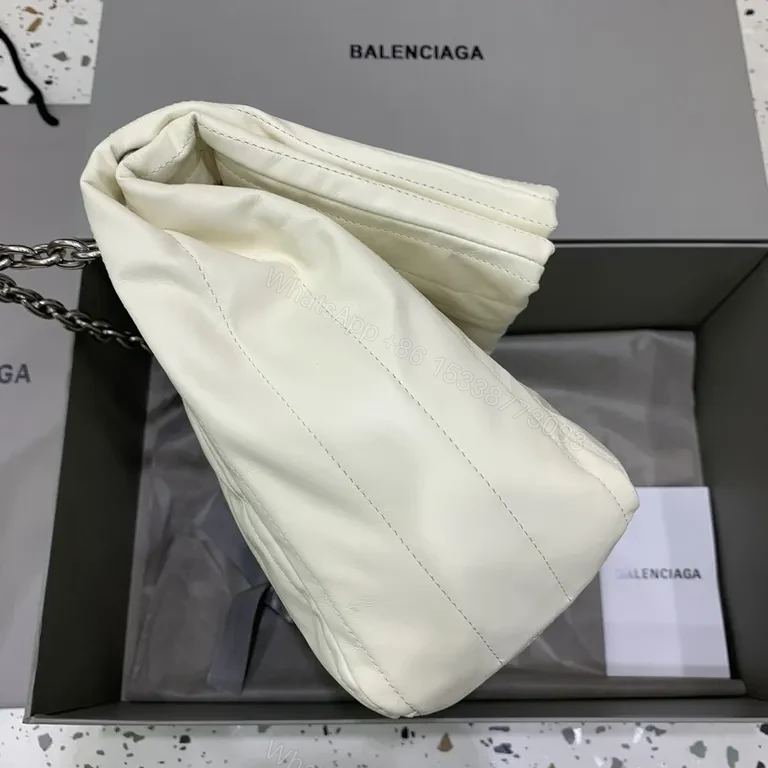 View 6 of Balenciaga-Inspired White Quilted Leather Bag with Chain Straps