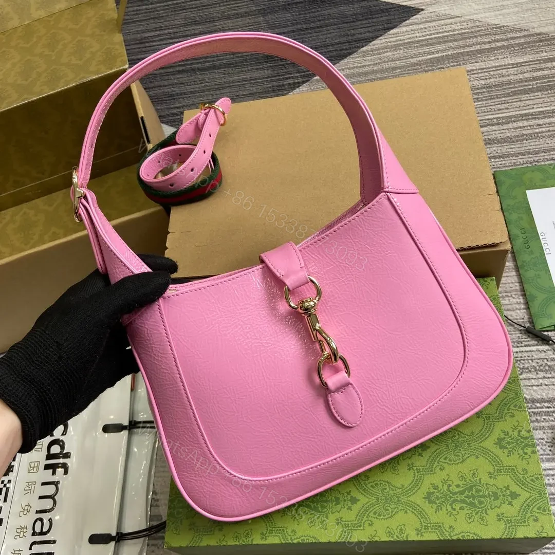 View 5 of JACKIE SMALL SHOULDER BAG 27 IN PINK CRACKED LACQUER GOLD HARDWARE