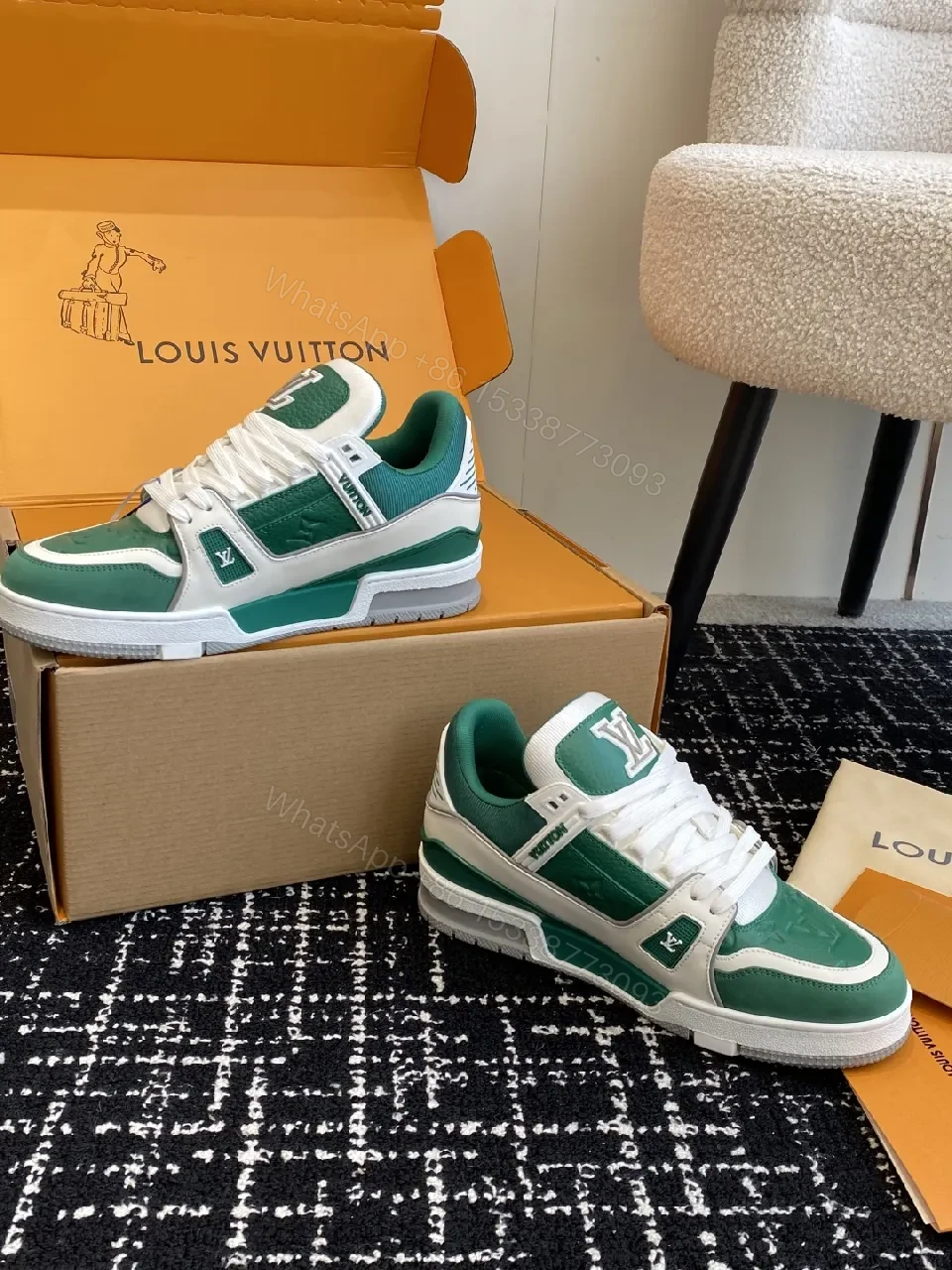 View 6 of Green & White Luxe High-Top Sneaker with Comfort