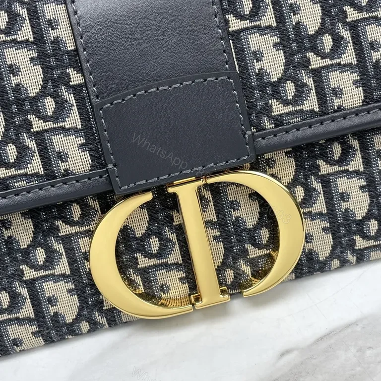 View 3 of Navy Monogram Tote: Dior-Inspired Gold-Accented Bag