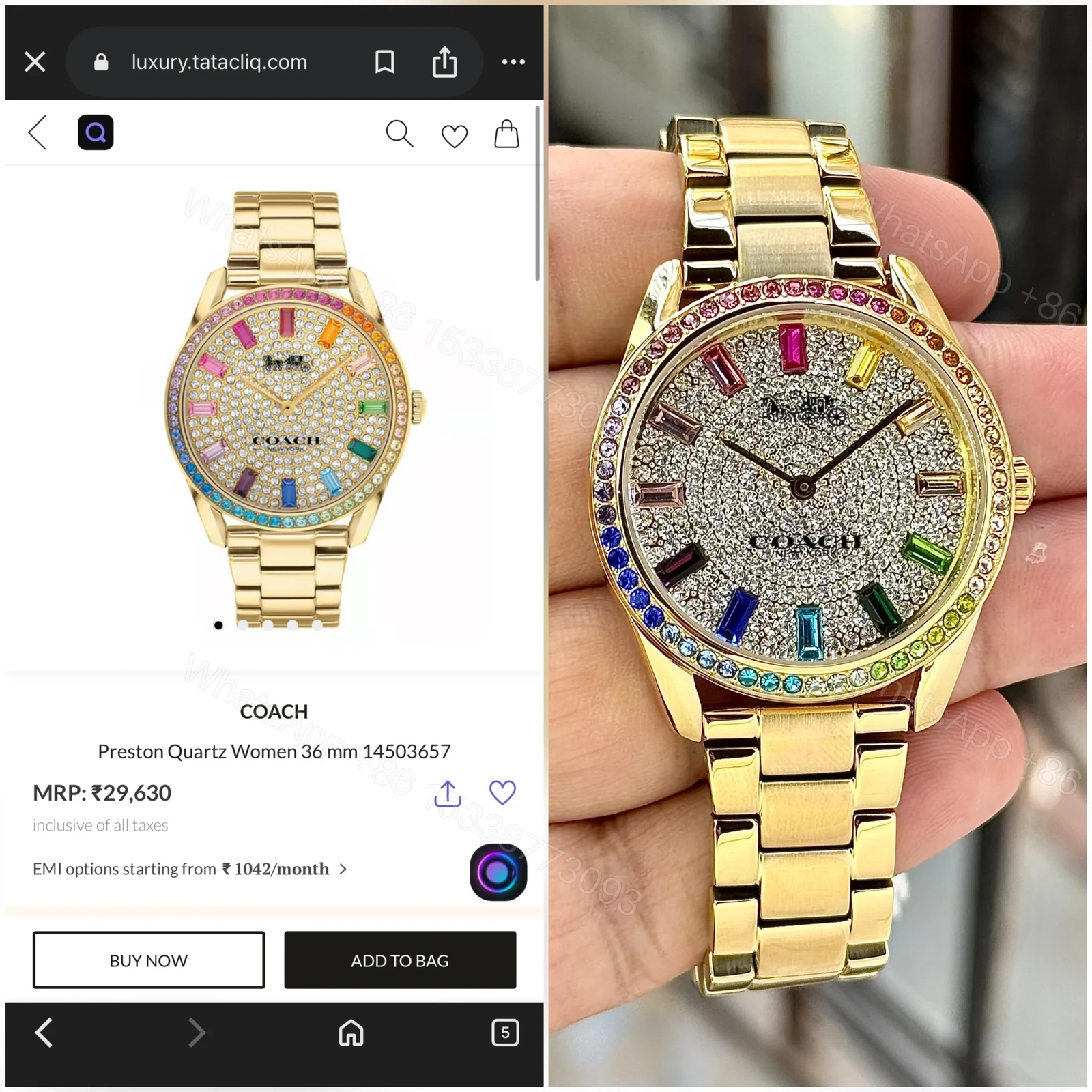 View 2 of Coach Preston – Gold Finish with Crystal Rainbow Dial