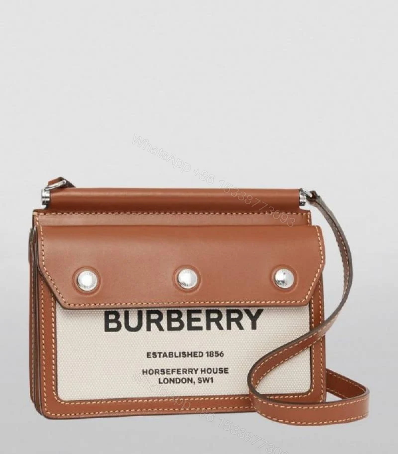 View 4 of First Copy Burberry Brown Structured Top Handle Bag With Logo Front Panel And Premium Finish