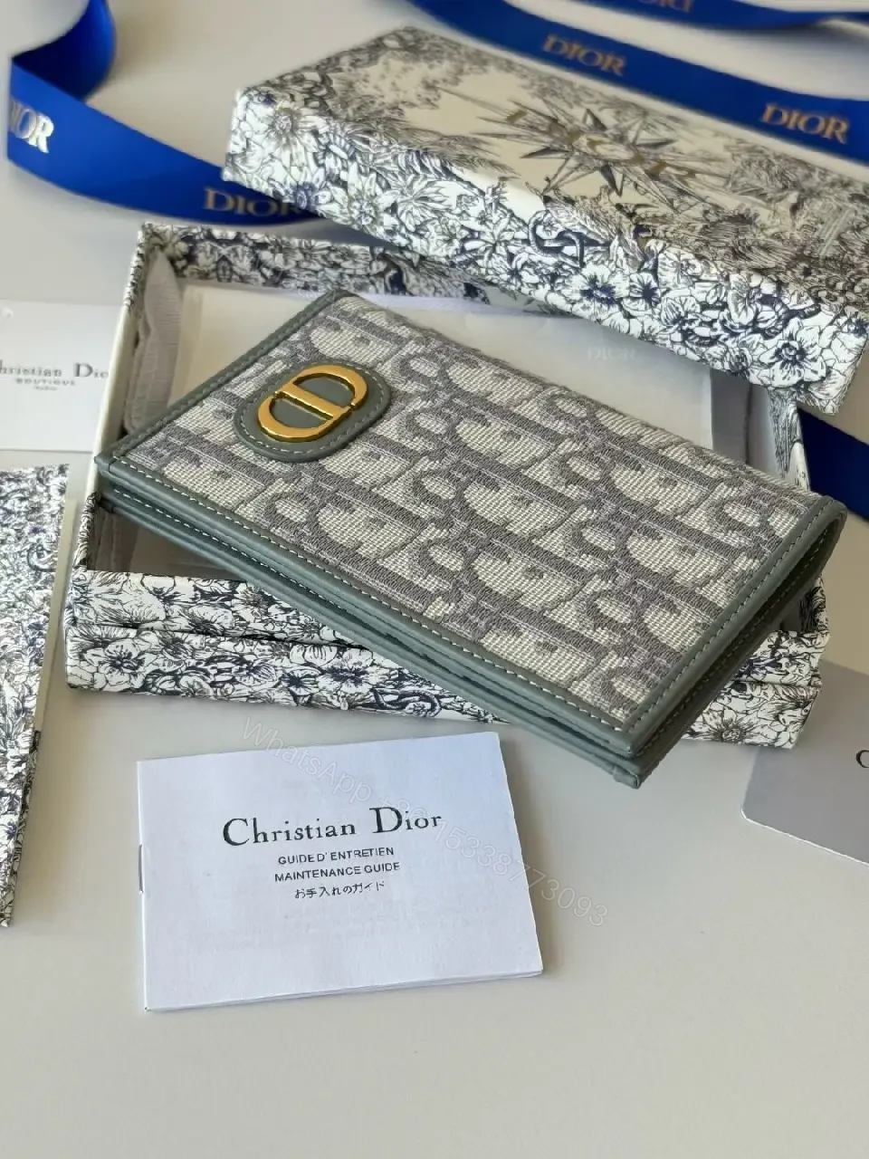 View 4 of Structured Sage Wallet: Canvas, Gold-Hardware, Signature Pattern
