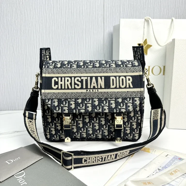Chic Monochrome Dior-Pattern Crossbody Bag with Logo — view 1
