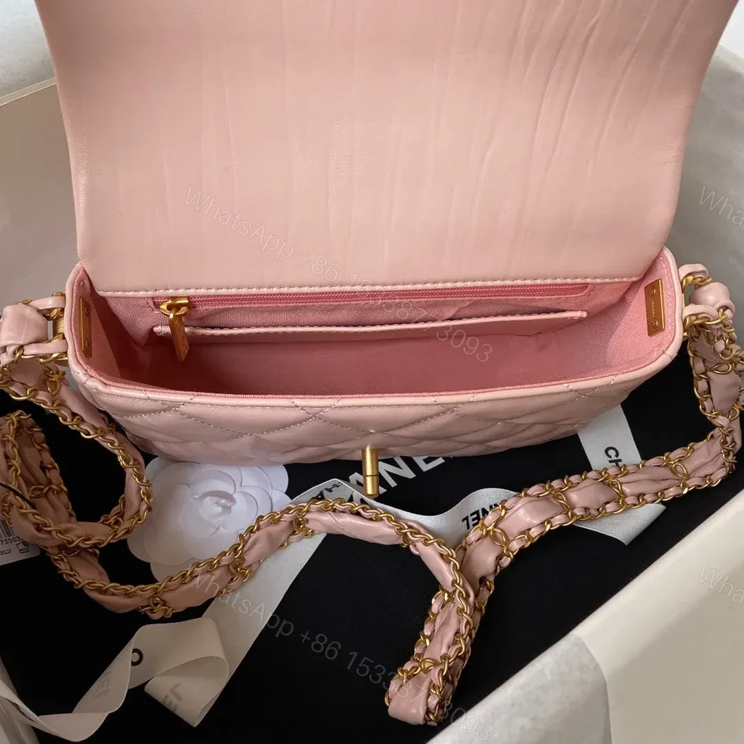 View 2 of CHANEL SMALL FLAP BAG 20 IN PEACH PINK LAMBSKIN GOLD HARDWARE