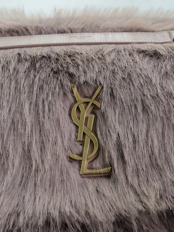 View 4 of Luxuriously Faux Fur Satchel: Gold-YSL Hardware Bag