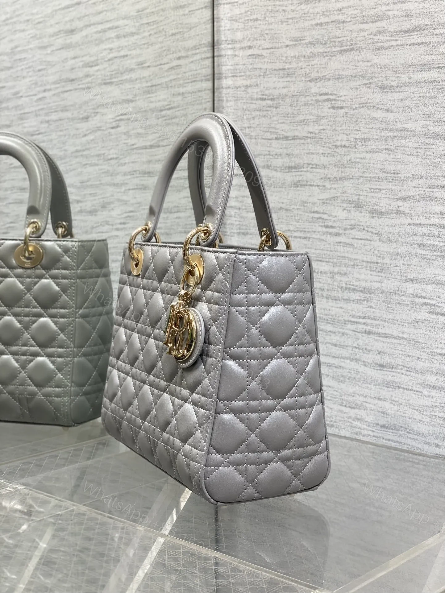 View 5 of Dior Medium Lady in Grey Gold Hardware