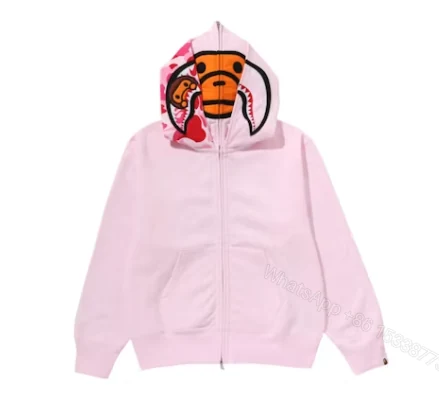 View 3 of BAPE Milo Shark Full Zip Double Hoodie Hoodie (Silver Font Milo) Pink