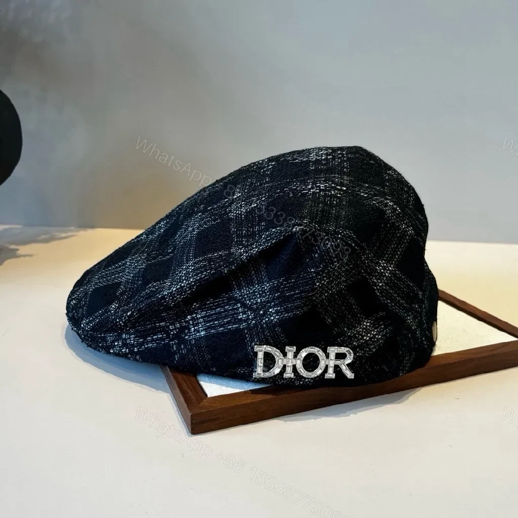Textured Beret with DIOR-Inspired Accent, Navy, One-Size — view 1