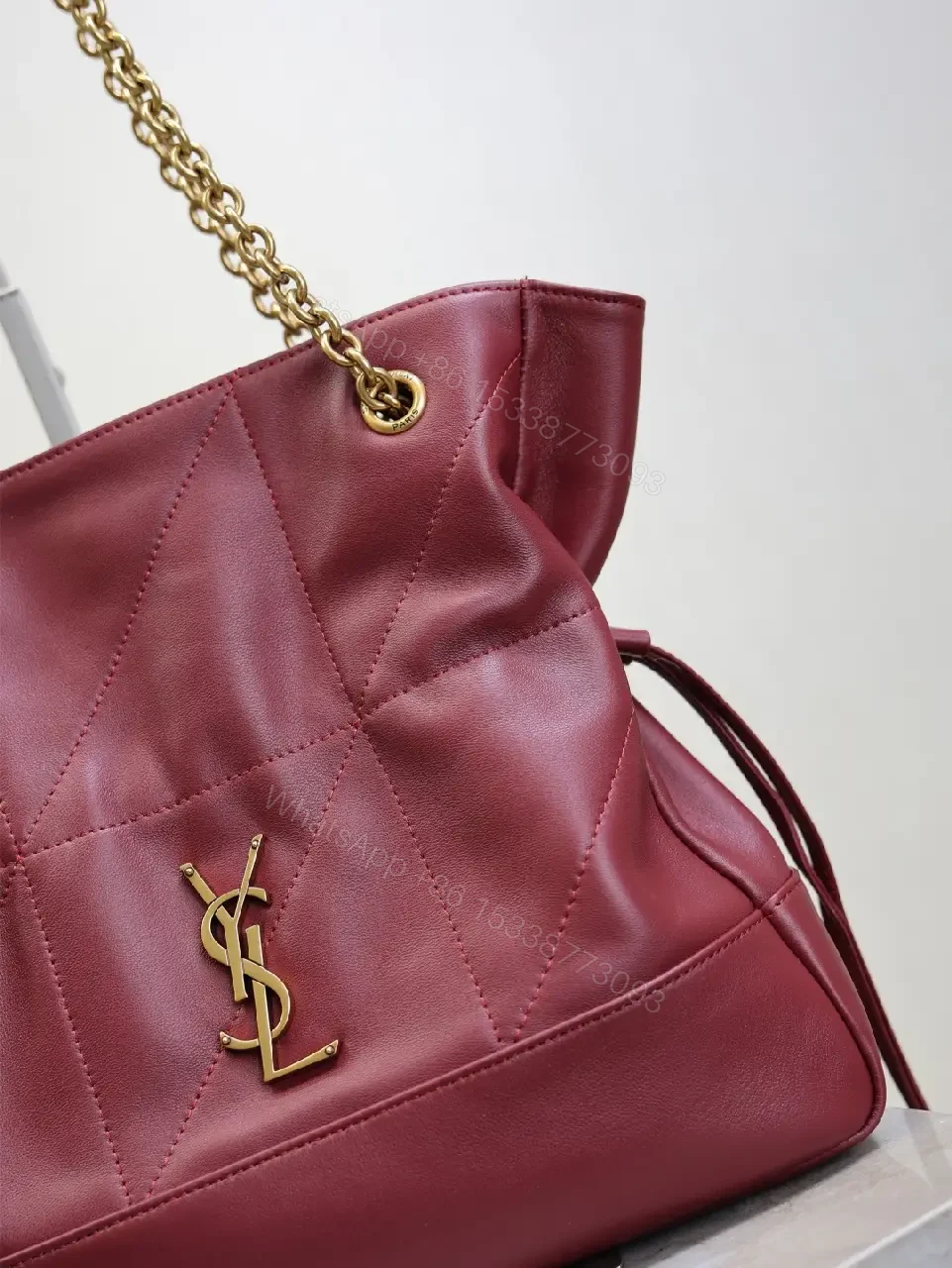 View 8 of Burgundy Quilted Tote: Luxury Satchel with Gold Hardware