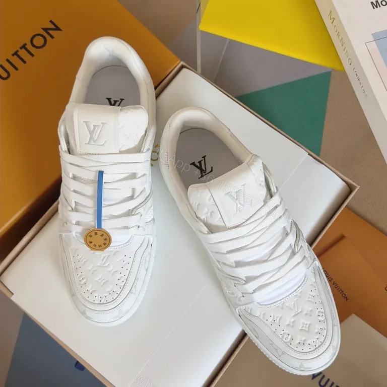 View 9 of Premium Leather LV-Accent White Sneakers: Classic, Comfortable, Versatile