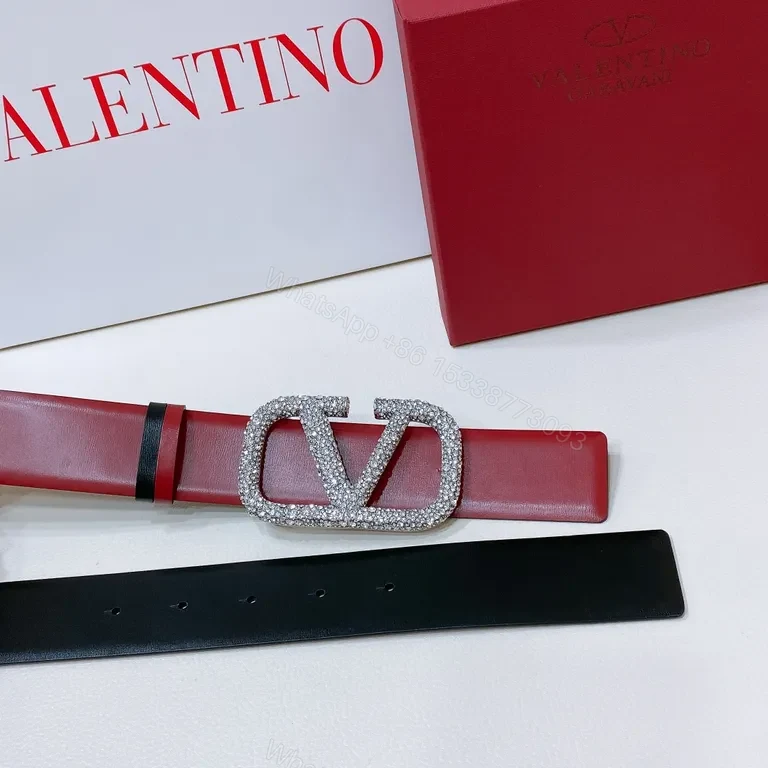 View 6 of Bold Valentino Red Belt with Crystal Double-V Buckle