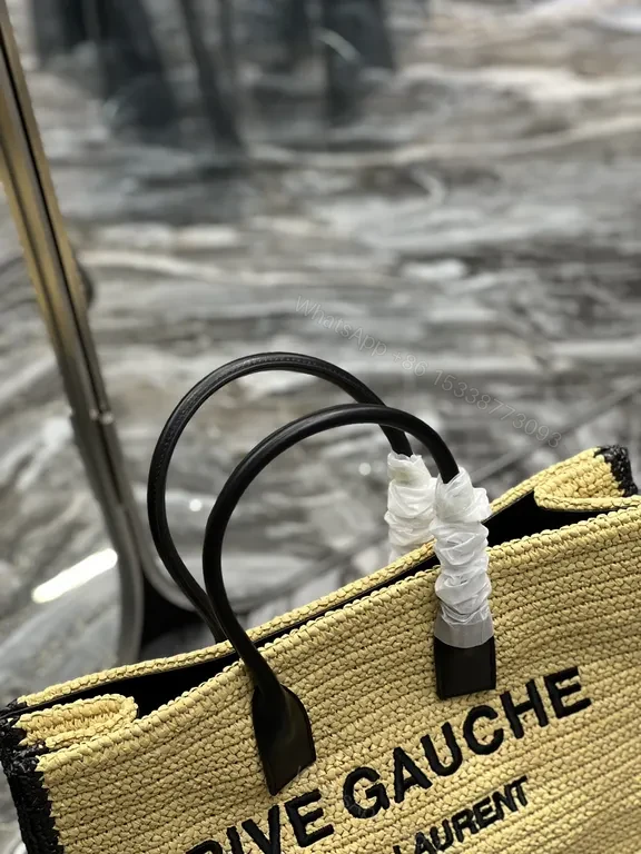 View 5 of Rive Gauche Inspired Straw Handbag â€“ Structured, Luxe Textured Carryall
