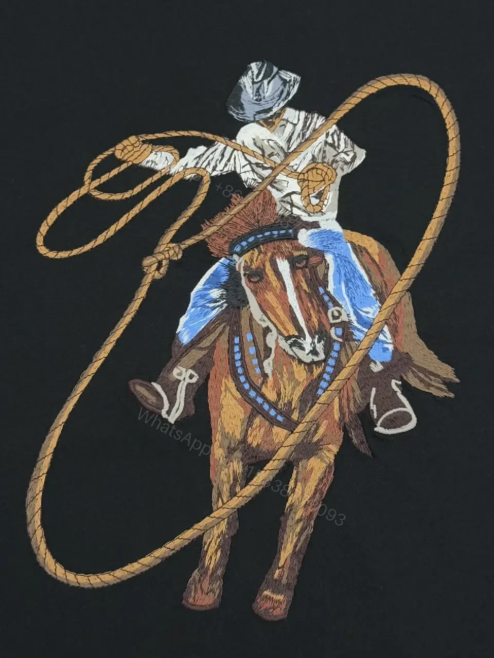 View 8 of Black Cotton Tee with Cowboy Motif & Hem LV Emblem, Premium Luxe Style