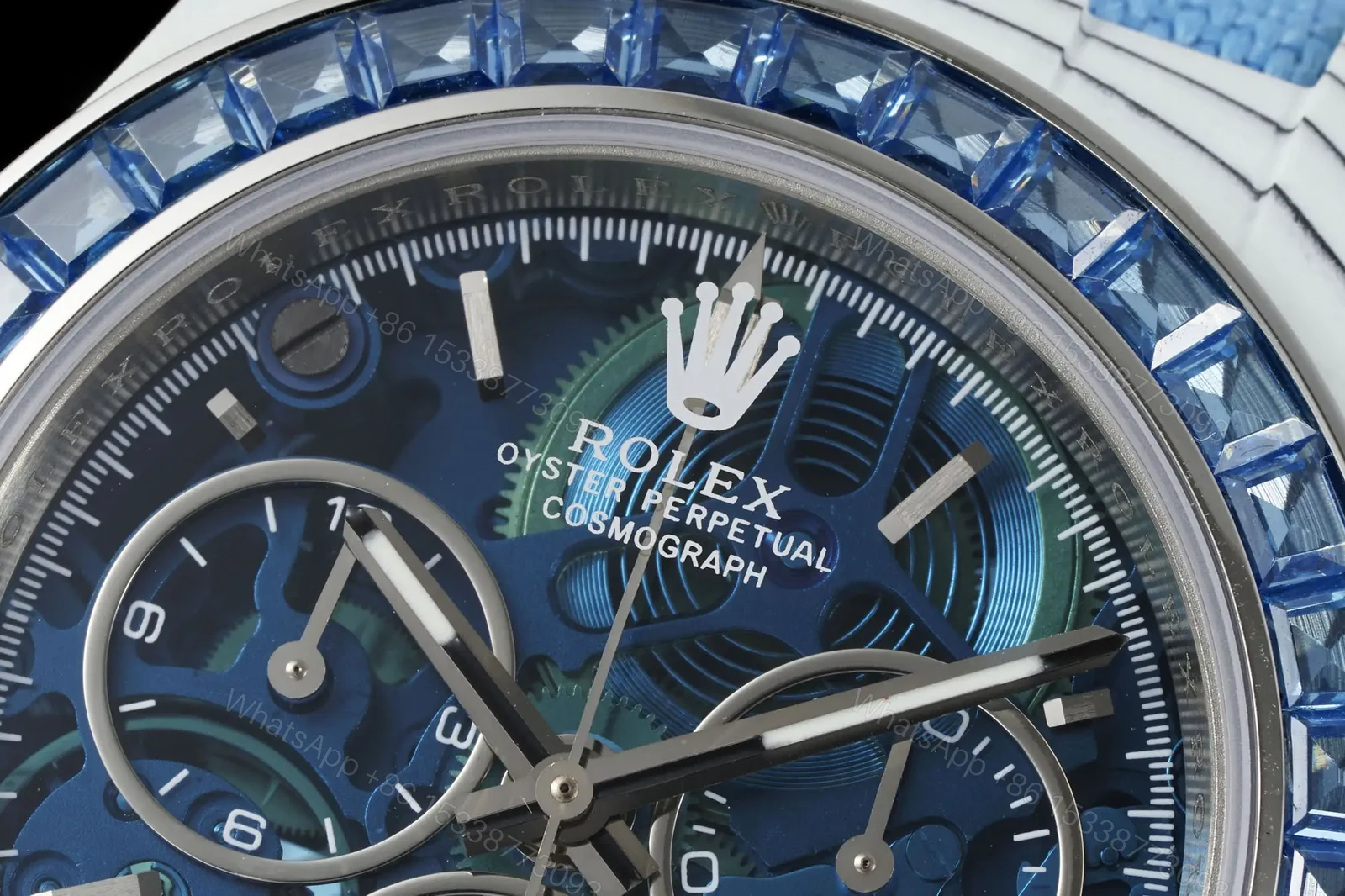 View 4 of Rolex Daytona 40mm Carbon Fiber Blue Skeleton Dial Blue Bezel Strap Watch RLX-DAY-CARBON-40-BLU-BEZ