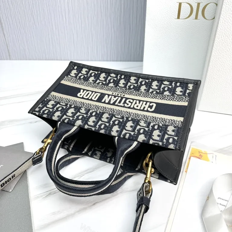 View 8 of Chic Canvas Dior-Style Mini Tote with Bold Stripes