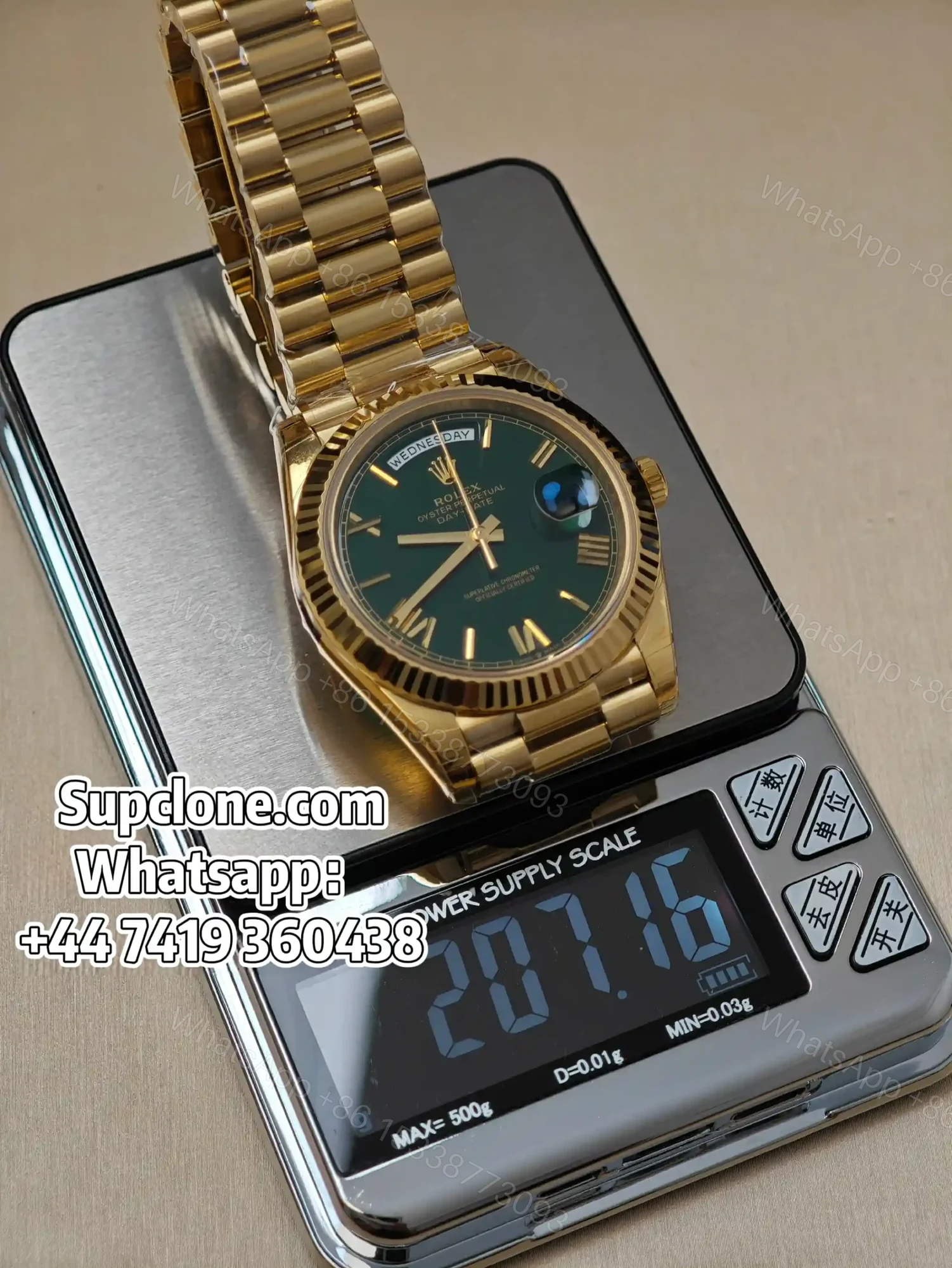 View 5 of Rolex Day-Date 40mm Yellow Gold Green Roman Dial – Super Clone 1:1 Cal. 3255
