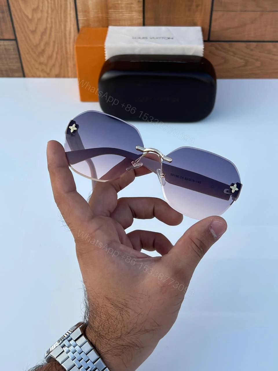 View 5 of Louis Vuitton Rimless Butterfly Sunglasses Purple-Pink