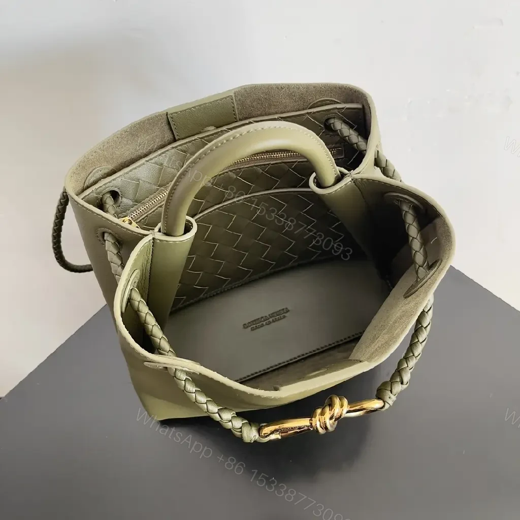 View 6 of Olive Mini Bag with Gold Knot Detail, Structured Leather