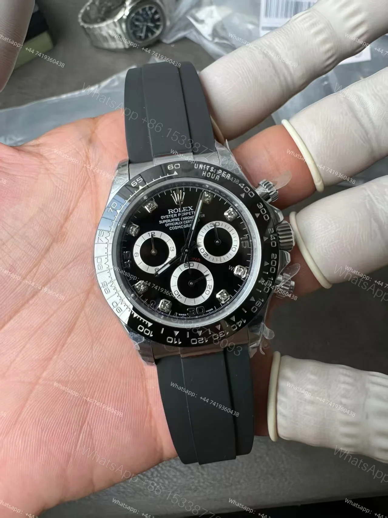 View 6 of Rolex Daytona Replica Watch – M116519LN-0025 Black Diamond Dial 1:1 Super Clone 4130