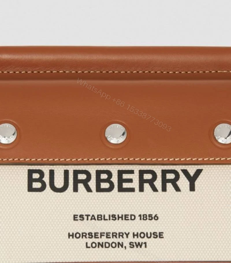 View 2 of First Copy Burberry Brown Structured Top Handle Bag With Logo Front Panel And Premium Finish