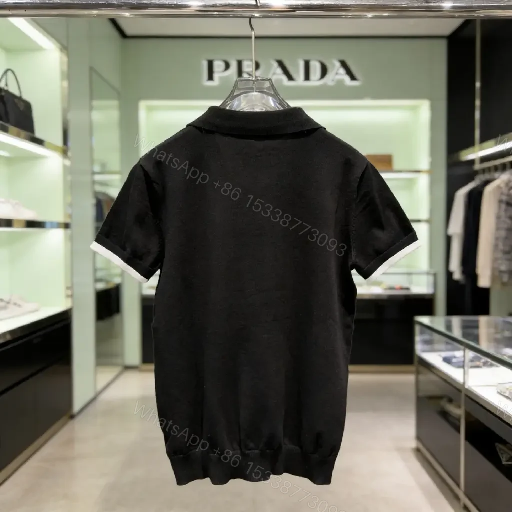 View 8 of Premium Black Polo Knit with Subtle Detailing Polo Knit Tee