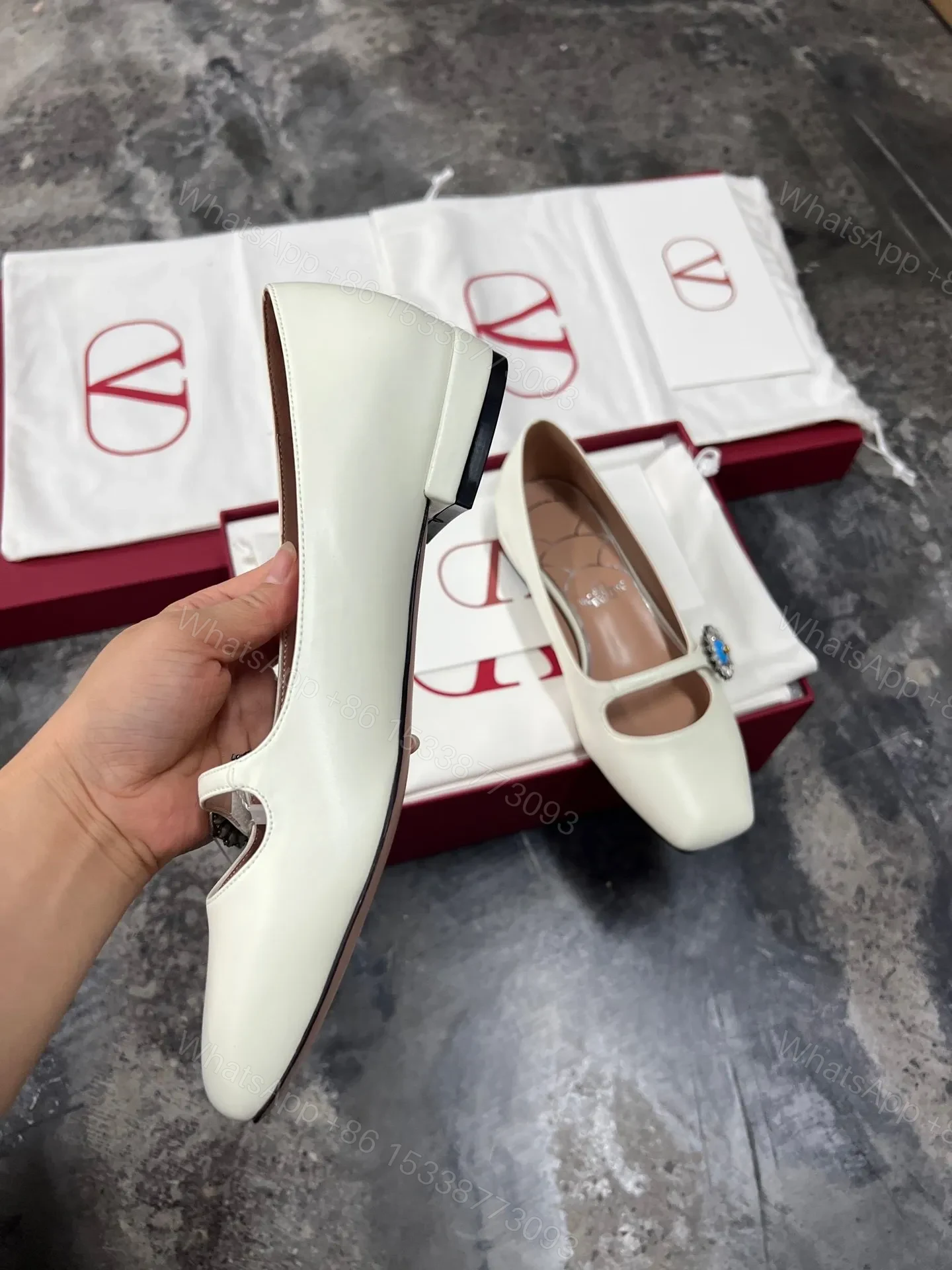 View 5 of Valentino Women White Leather Embellished Flats