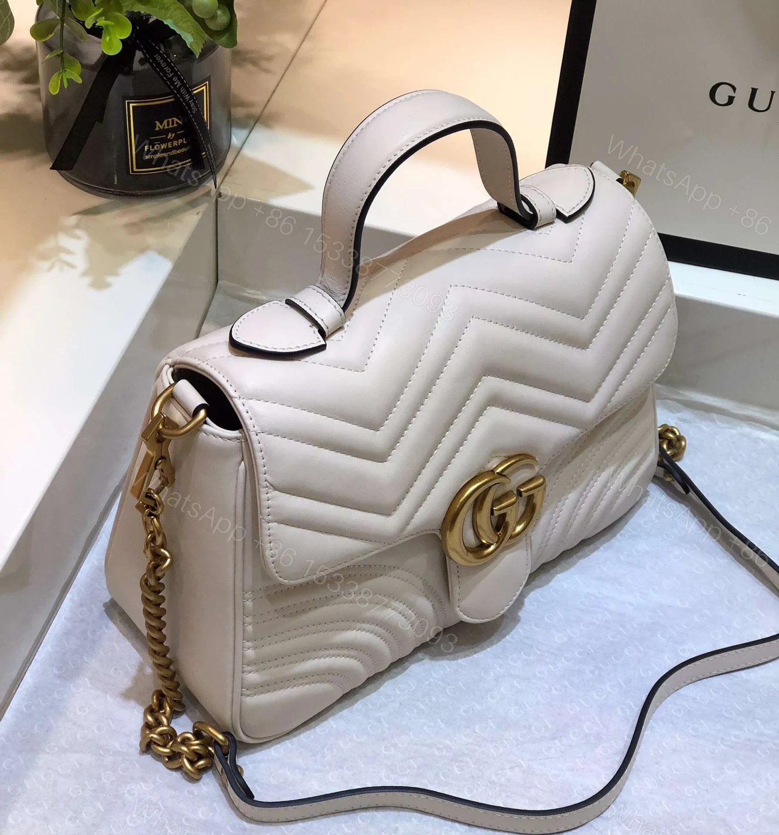 View 8 of Gucci Marmont Top Handle Rep 11 Handbag High Quality White 27cm