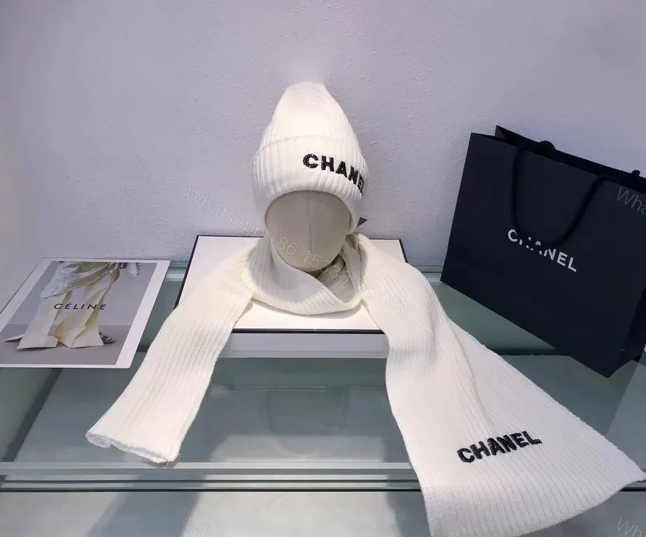 White Knit Beanie & Scarf Set – Chanel-Inspired Luxury Style — view 1