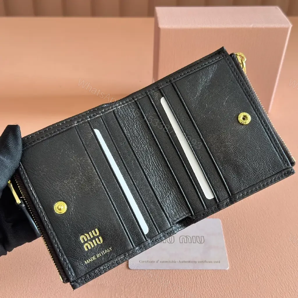 View 2 of Chic Leather Compact Wallet, Gold Zip, Slim Designer-Style Cardholder