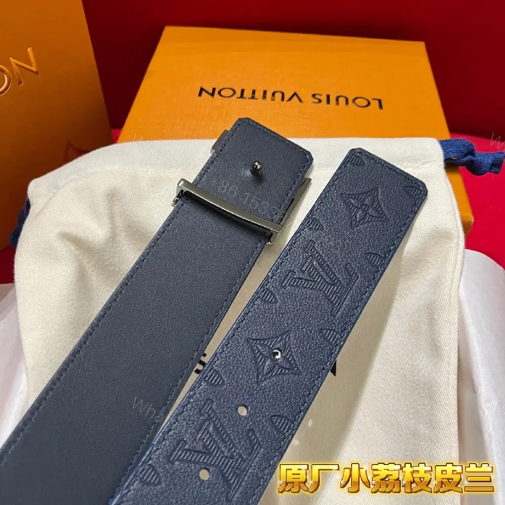 View 2 of Chic Monogram Leather Belt — Navy, Classic Modern Style, Durable