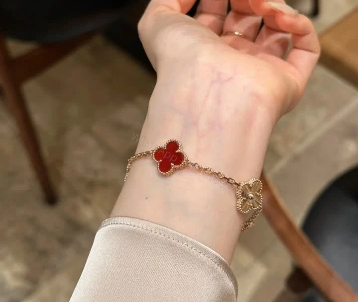 View 6 of Van Cleef Arpels Replica Alhambra Carnelian Guilloche Bracelet