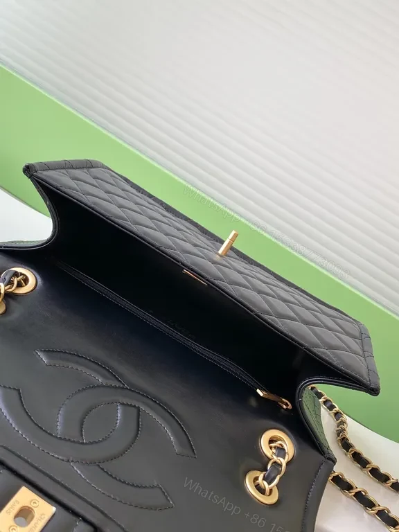 View 8 of Black Faux Leather Quilted Chain-Shoulder Bag, Luxury Everyday Style