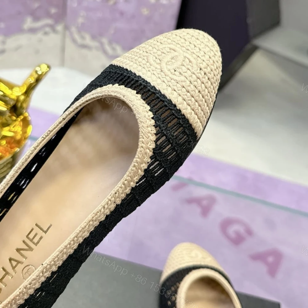 View 5 of Chanel Ballet Flats Raffia Black And Beige G46352 B19806 NAFBB