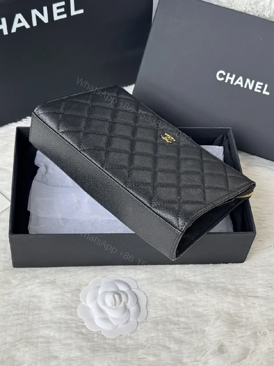 View 4 of Quilted Black Leather Wallet with Gold Hardware Luxe