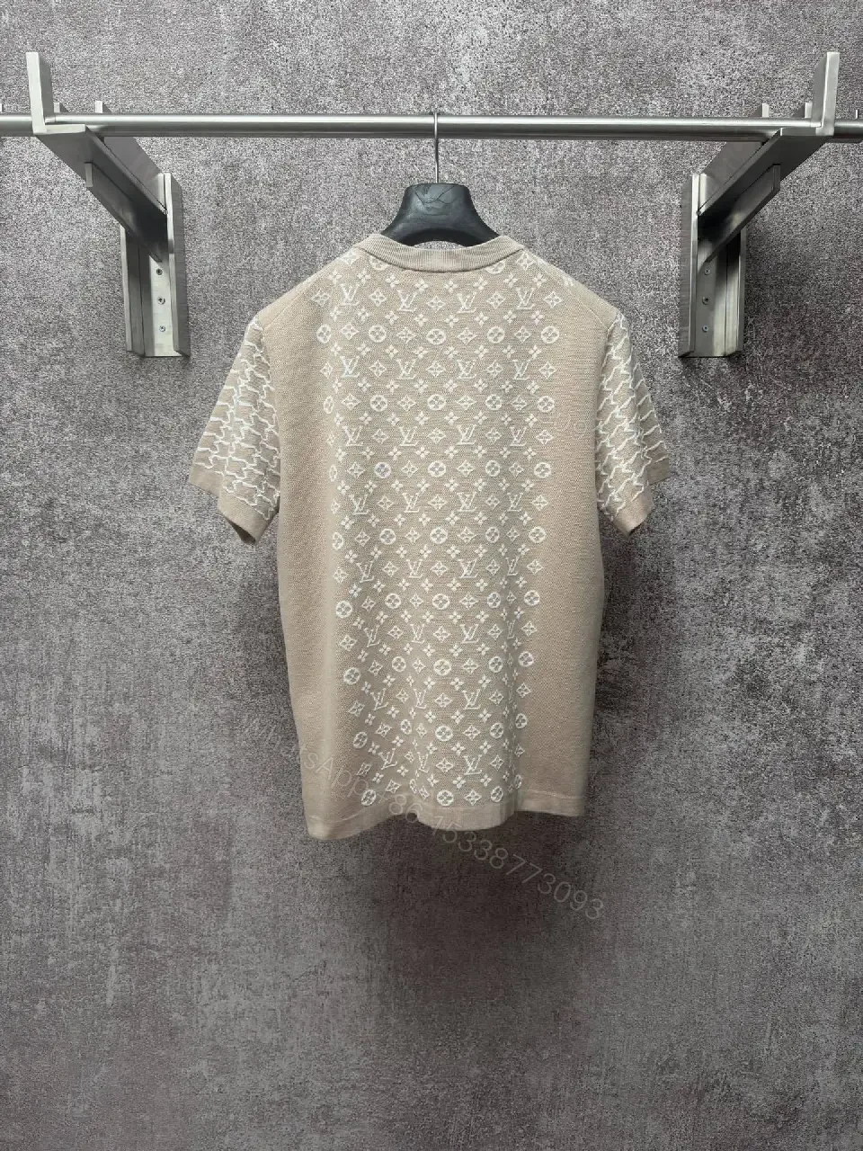 View 10 of Beige Monogram Knit Tee: Subtle Luxury Shirt